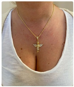 El Mejor Colgante Unisex de Moissanita con Diseño de Ángel Bebé Querubín, Plata de Ley 925 Sólida, Diseño de Manos en Oración, Bañado en Rodio o Oro de 14K, Estilo Hip Hop - Product Image 5