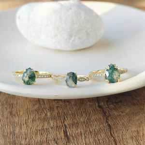 แหวนเวอร์เมิลเงินสเตอร์ลิงทำด้วยมือ925ดีไซน์คลาสสิกไม่เหมือนใครพร้อมฝังฝังขอบพลอยมอสโมราธรรมชาติ - Product Image 2