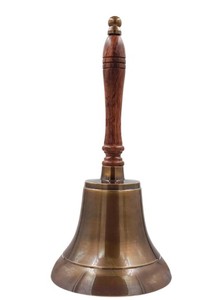 Campana de mesa de latón hecha a mano con acabado pulido brillante Forma redonda Último diseño con mango de madera Excelente calidad para regalo - Product Image 2
