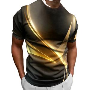 Camiseta deportiva informal para hombre, diseño de cuello redondo con gráfico de resplandor curvo, camisetas informales holgadas de manga corta con estampado de algodón 100% 3D - Product Image 1
