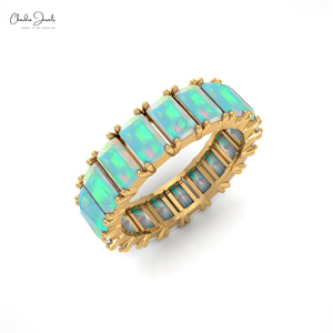 14k Gold Ethiopian <b>Opal</b> <b>Engagement</b> <b>Ring</b> 5X3mm Octagon Cut Gemstone Eternity Wedding Band <b>Rings</b> Jewelry Supplier Manufacturer - Product Image 2
