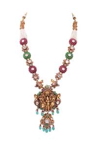 Collier de temple Nakshi en rubis, émeraude, polki et tourmaline, argent sterling 925, pour femmes, occasions spéciales, nouvelle collection - Product Image 3