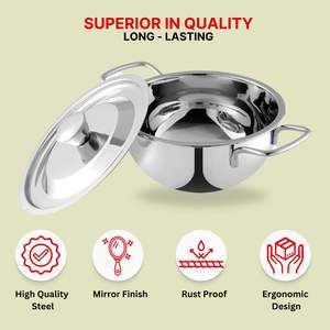 Stainless Steel Serving Bowl <b>Set</b>-3 <b>Pc</b> 0.84L,1.3L,1.5LMixing,Curry & Dining Bowls Food Grade Steel - Product Image 6