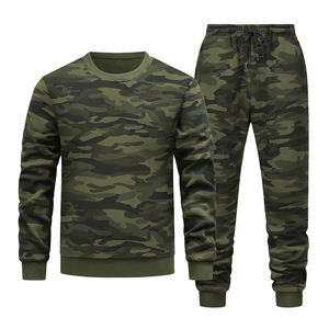 Ensemble survêtement camouflage pour homme personnalisé avec logo imprimé, deux pièces, sweat à capuche en polaire, pantalon de jogging, genouillères d'hiver - Product Image 1