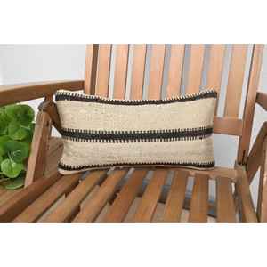 Beige Vintage Kilim Patchwork Wool Pillow 8x16 Inch Decorative Accent for Sofa <b>Fluffy</b> Leaves Pattern Woven <b>Cushion</b> - Product Image 1