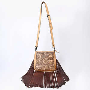 Bolso bandolera bohemio de cuero occidental con flecos para mujer, bolso de sillín de vaquera con diseño floral a mano - Product Image 3