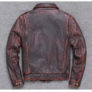 Veste universitaire en cuir de vachette enduit pour homme avec col montant, logo frontal, design à capuche, style vintage, doublure en lin - Product Image 4