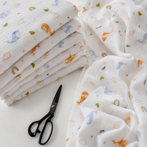 Tissu en coton biologique de bambou double gaze, doux, imprimé baleine arc-en-ciel, écologique, respirant et à séchage rapide - Product Image 5