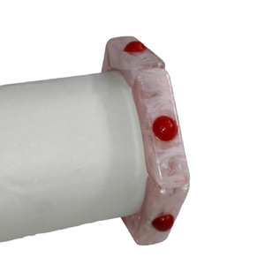 Fashion Luxury Hexagonal Pink Marble Texture Resin Bangle <b>Bracelet</b> with <b>Red</b> Coral-Style Beads - Trendy Geometric Chunky Jewelry - Product Image 5