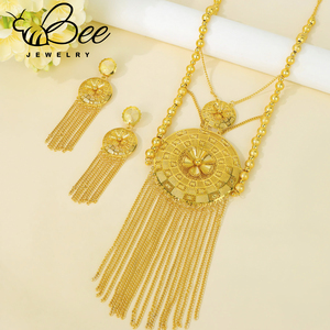 Parure de bijoux de mariage vietnamienne de luxe, couleur or 24 carats, collier et boucles d'oreilles tressés à pampilles, pour femmes - Product Image 2