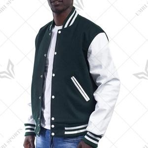 Blouson Bomber Unisexe d'Hiver de Haute Qualité OEM, Mélange de Laine, Manches en Similicuir, Doublure Matelassée, Bordure Côtelée, Chauffant - Product Image 2