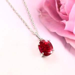 <b>Ruby</b> Oval Cut Gemstone 925 Silver Gold Plated Handmade Classic Women's Claw Setting Pendant Pigeon Red Charm for Engagement - Product Image 1