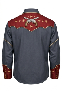 Camisa Vaquera Unisex de Manga Larga con Bordado Rodeo, Estilo Vintage Casual, Corte Ajustado, Ribete en Contraste, Personalizable OEM - Product Image 2
