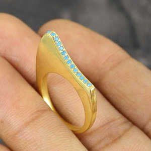 Sólido 925 plata esterlina diseñador turquesa piedra preciosa oro Vermeil anillo joyería - Product Image 1