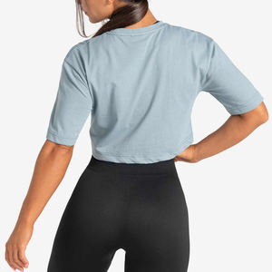 Top corto de verano de gran tamaño para mujer, Camiseta holgada de algodón de manga corta, Camiseta corta de tela de lona transpirable suave, Top corto de Color liso - Product Image 2