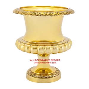 Aluminum High Quality Decorating Antique <b>Gold</b> Finishing Rounded Shape Flower Bowl <b>Vase</b> With Stand Base - Product Image 6