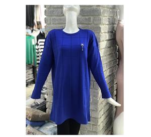 Femmes décontracté bleu surdimensionné modeste hauts automne hiver col rond tunique solide tricoté pull avec de longues manches amples - Product Image 1