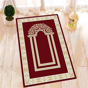 Tapis de prière en chenille rouge : Tapis de prière musulman imprimé en 3D, tapis fin non tissé - Product Image 4