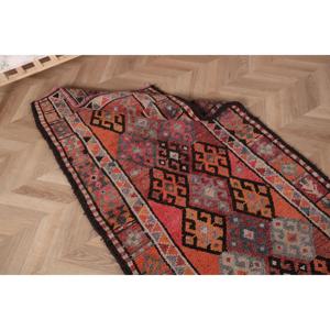 Vintage 2.9x12.2 ft Rug, <b>Runner</b> Turkish Rug, <b>Red</b> Gray Floral Wool Rug - Product Image 5
