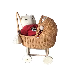 安全で環境にやさしい赤ちゃんのための天然籐籐人形乳母車