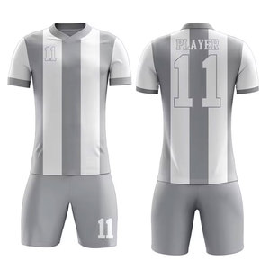Ensemble de maillots de football rayés pour hommes, col en V, manches courtes, respirant, polyester, uniformes, joueur 11, toutes saisons, vêtements pour adultes, Ronpex - Product Image 1