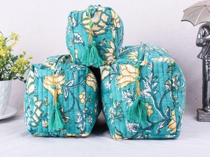 กระเป๋าเครื่องสำอางผ้าฝ้ายพิมพ์ลายดอกไม้3ชิ้นกันน้ำทนทานเป็นมิตรกับสิ่งแวดล้อมความจุขนาดกลางมีซิปปิดสไตล์วินเทจ - Product Image 2