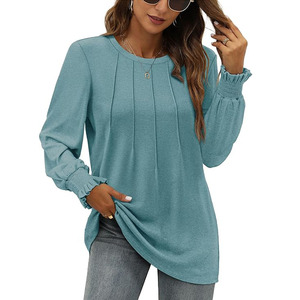 Women's Custom Wholesale Long Sleeve <b>Jumpers</b> Crew Neck Sweatshirt Pleated <b>Tunic</b> Tops Casual Fall Winter Fashion Shirts - Product Image 6