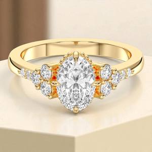 1.25 Carat E-F/VSS VS Lab Grown Ovale & Round Cut Diamond Prong Set Bague de fiançailles plaquée or Fabriqué en argent Unisexe - Product Image 6