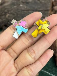 Honey Dahlia Purple Kingman Cotton Candy Turquoise Ring Plata de Ley 925 Cruz hecha a mano Declaración Joyas de piedras preciosas - Product Image 3