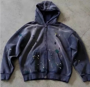 OEM de alta calidad 100% algodón cremallera sudaderas con capucha de peso pesado desgastado hecho a mano lavado ácido personalizado Logo sudaderas con capucha - Product Image 1