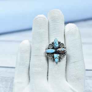 Handmade Golden Hill <b>Turquoise</b> Sterling Silver Adjustable <b>Ring</b> Statement <b>Ring</b> for Women - Product Image 1