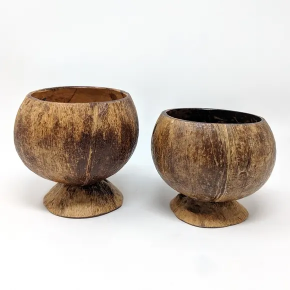 人気の新デザイン2024!! Eco2goベトナムの手工芸品と再利用可能なココナッツカップ/蓋付きココナッツカップシェル