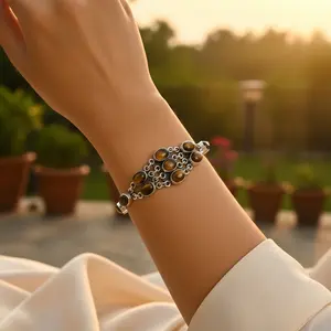 925 Silver Fine Charm <b>Tiger</b> <b>Eye</b> <b>Bracelet</b> for Women Gemstone Jewelry Gift - Product Image 3