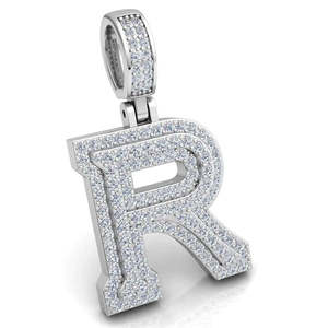 Pendentif Moissanite 3 carats avec initiale R en or blanc - Pendentifs et breloques - Product Image 2