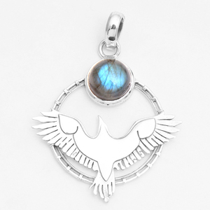 Pendentif oiseau en argent sterling 925 pierres précieuses Labradorite rougeoyante bijoux en argent fin à la mode pour les mariages fêtes de fiançailles - Product Image 2
