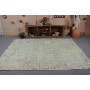 Tapis turc vintage, tapis de 6x8,8 pieds, tapis uni vert et blanc - Product Image 4