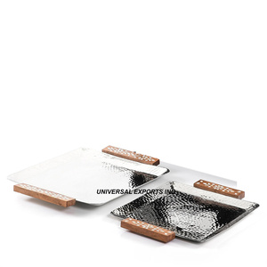 Elegante bandeja de chocolate de metal con acabado plateado Juego rectangular Dos platos de chocolate ecológicos decorativos más vendidos Diseñador - Product Image 5