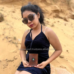 สมุดบันทึกการเดินทางแบบมีสายหนังแท้แบบดั้งเดิมพร้อมหินมีค่ากึ่งมีค่าสไตล์โบฮีเมียนแบบดั้งเดิม - Product Image 3