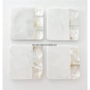 ชุดจานรองแก้วหินอ่อนสีขาวทรงกลม4ชิ้นพร้อมขอบชุบทองจากผู้ผลิตในอินเดีย - Product Image 5