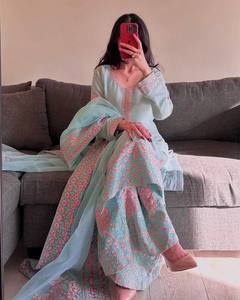 NEW DESIGNER HEAVY ROMAN <b>SILK</b> REVERSIBLE EMBROIDERED <b>KURTA</b> PALAZZO and DUPATTA SET for PARTY FANCY CASUAL ALL SEASONS - Product Image 2