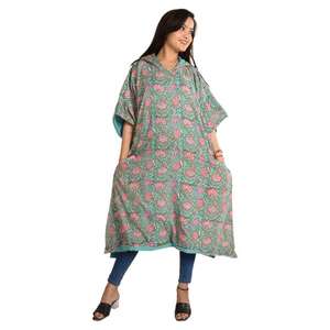 Las mujeres usan chaqueta kaftan Terry Town kaftan bloque de mano estampado de talla única ajuste regular de talla grande kaftan largo chaquetas con capucha para mujeres - Product Image 5