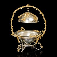 Look accrocheur de haute qualité plaqué or Floral Designer argent brillant poli en acier inoxydable de luxe chauffe-plat pour la restauration