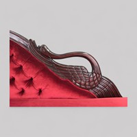 Chaise longue convertible trois places en bois massif d'acajou sculpté à la main, style antique français, avec revêtement en velours, pour salle de sport ou cuisine