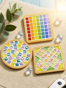 Sous-verre en mosaïque de bois de bambou, carrelage en verre, protection de table, fabricant en gros, articles de cuisine et de bar, rond, carré, bricolage - Product Image 4