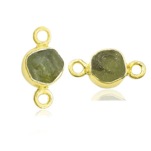 Raw Peridot Gemstone Connector - 6-8 mm Natural <b>Crystal</b>, Double Bail Birthstone Jewelry Link, Handmade Jewelry Connector - Product Image 1