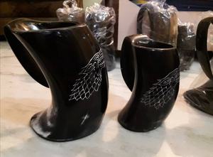 Mug en corne biologique poli classique viking, fait à la main, durable, tasse à boire médiévale pour bière, hydromel, avec motif floral, bar à domicile - Product Image 2