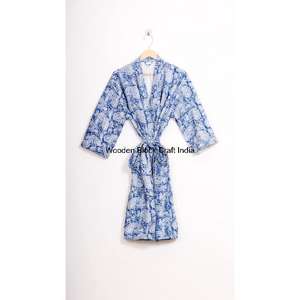Robe matelassée de style kimono japonais pour femmes, en coton biologique floral, broderie kantha, veste multicolore, faite à la main, hiver printemps - Product Image 6