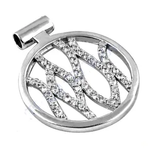Pendentif en acier inoxydable plaqué rhodium avec diamant taille brillant rond serti en canal, design classique, bijou unisexe, cadeau - Product Image 3