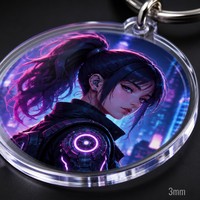 Porte-clés en acrylique transparent imprimé UV personnalisé, style cyberpunk néon anime, breloque de sac en acrylique, vente en gros, OEM