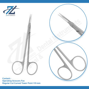 Tijeras de operación Fox Manual Acero inoxidable Corte regular Instrumento quirúrgico curvo 115mm Uso dental Pakistán - Product Image 3